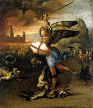  Miguel Lienzo - San Miguel y el Dragón maestro renacentista Rafael